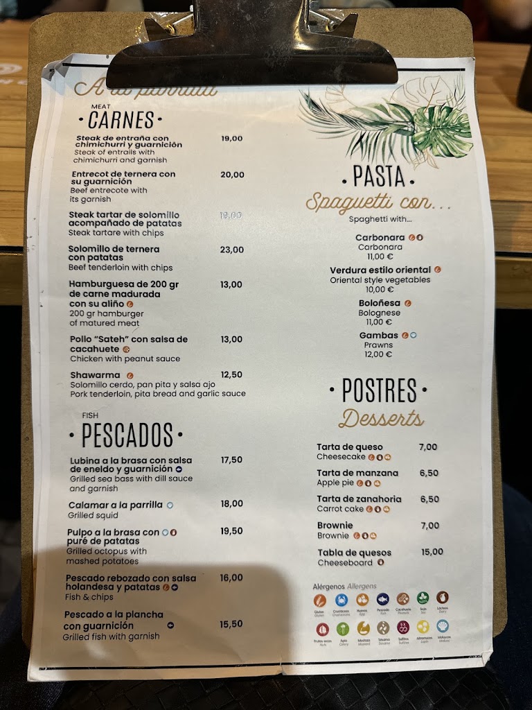 Bar Los Dos Restaurante — Carta