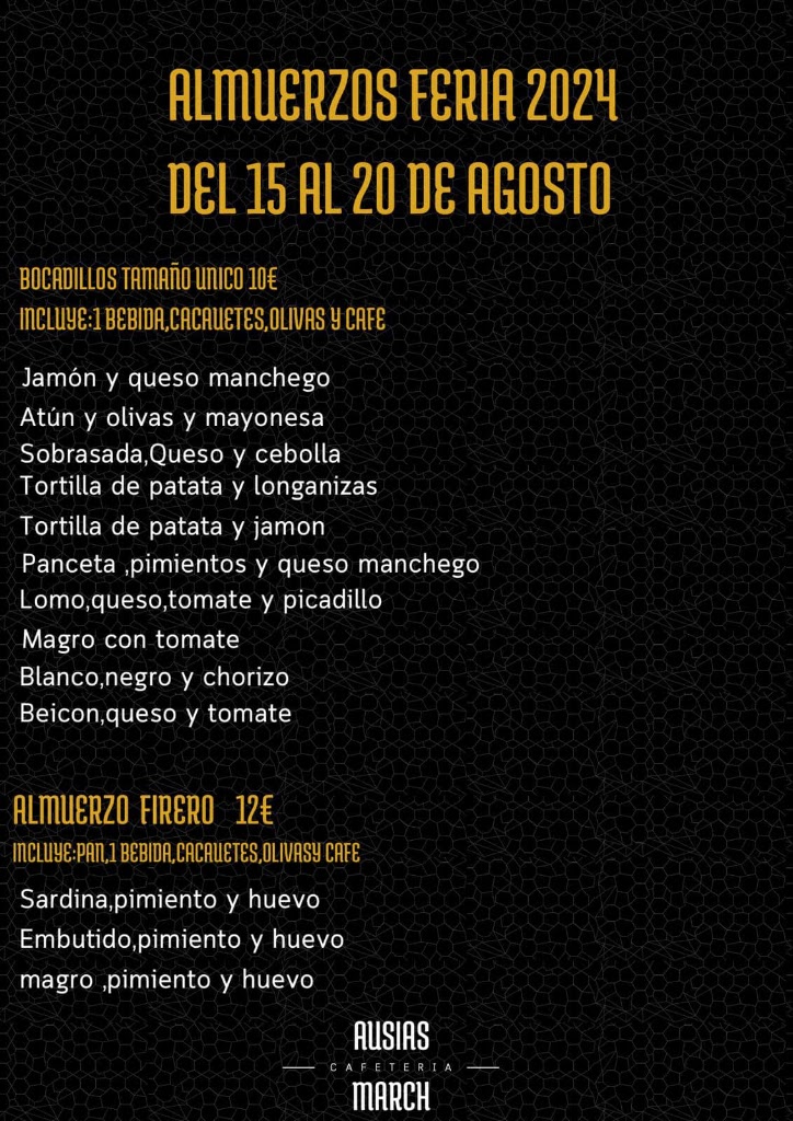 Cafeteria Ausias March — Carta