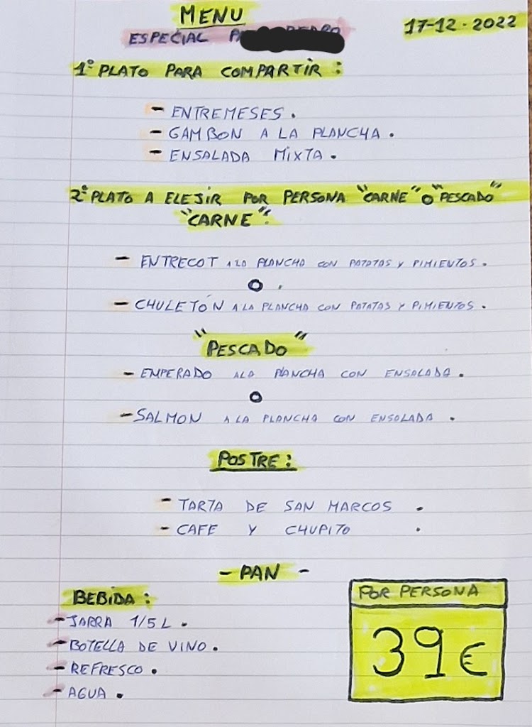 Cerveceria los Vallejos — Carta