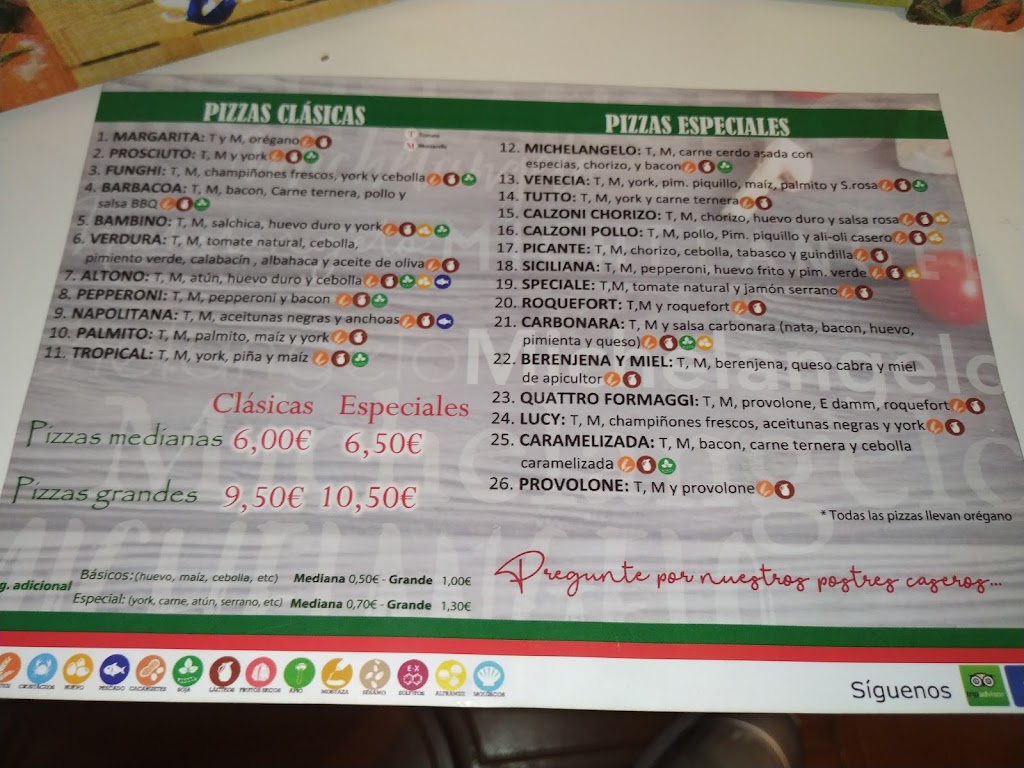 Pizzas Michelangelo Camas — Carta
