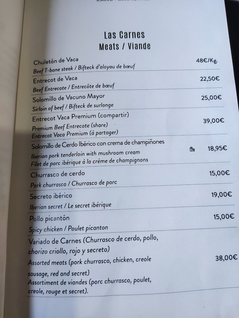Asador Restaurante Cupula Baiona — Carta