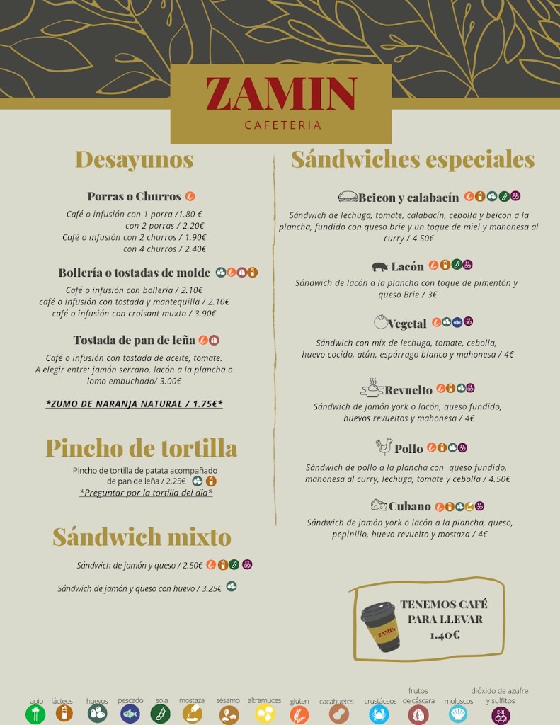 Cafeteria Zamin — Carta