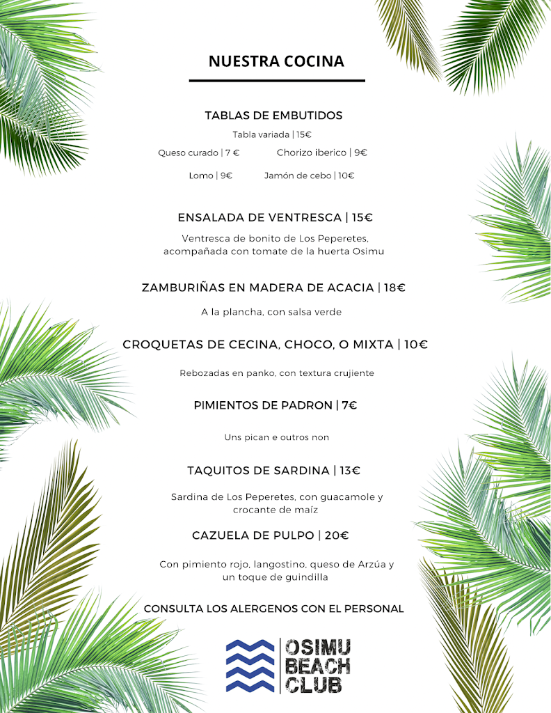 Osimu | Beach Club — Carta