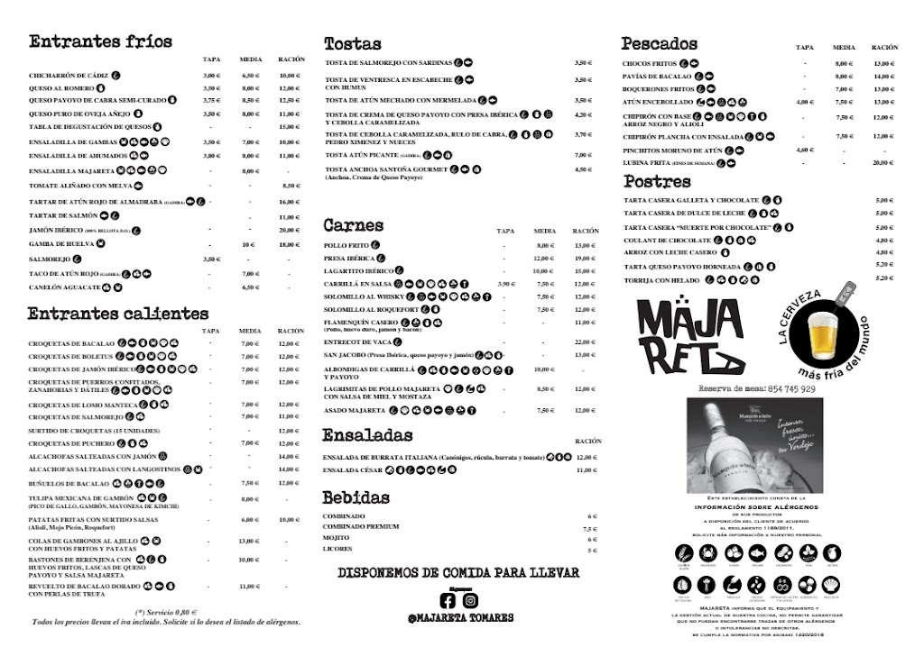 Bar Majareta Tomares — Carta