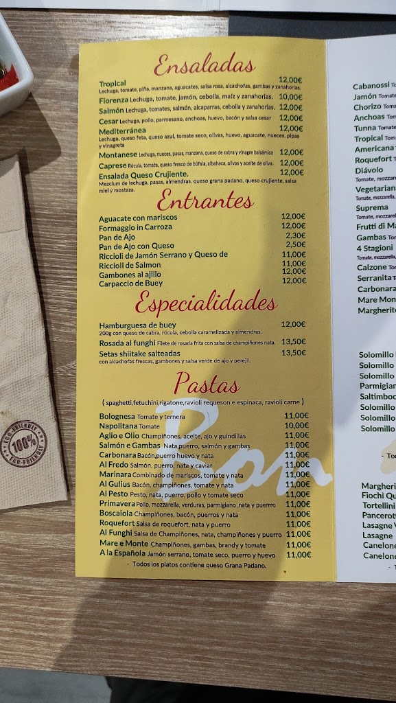 Restaurante Fiorenza — Carta