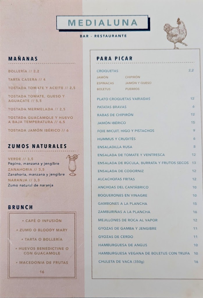 Bar Restaurante Medialuna — Carta
