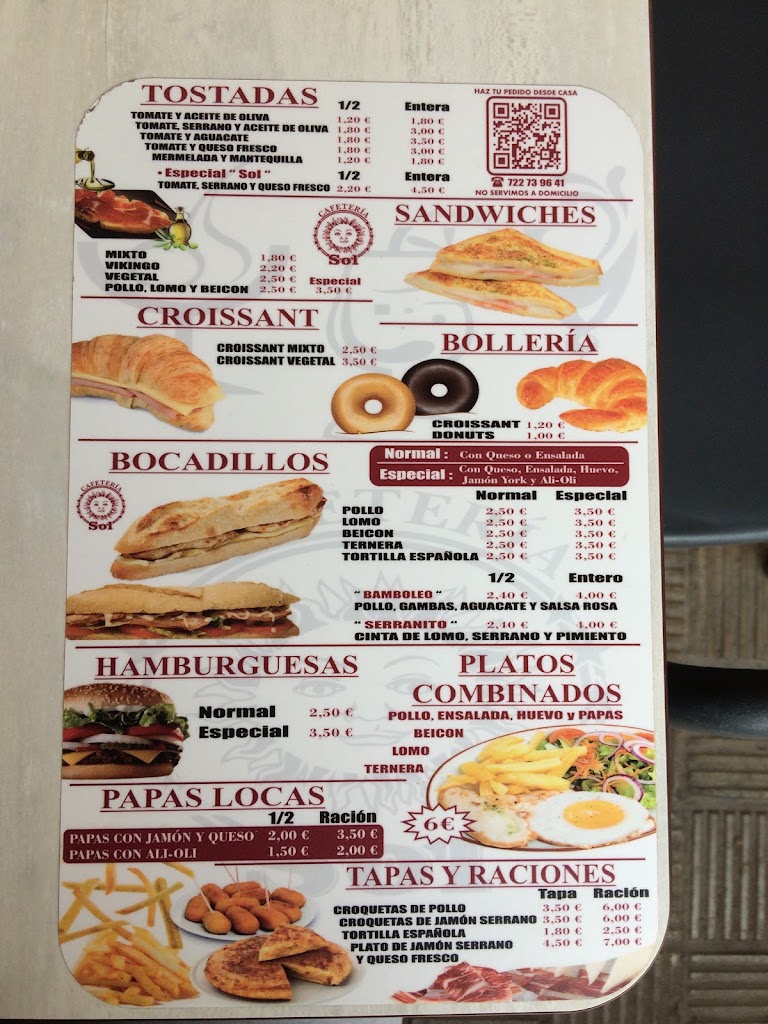 Cafe bar Sol — Carta