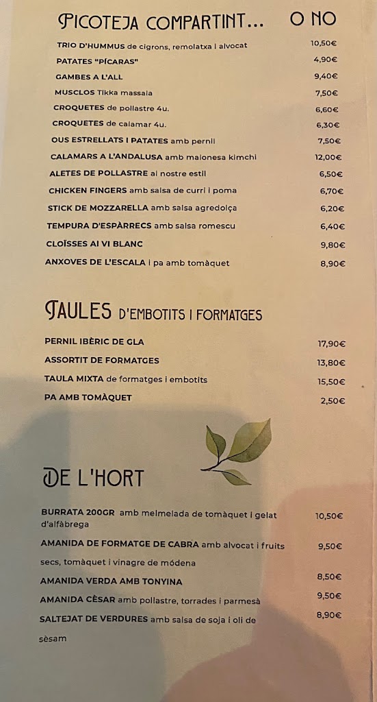 El Picaro Sant Feliu de Guixols — Carta