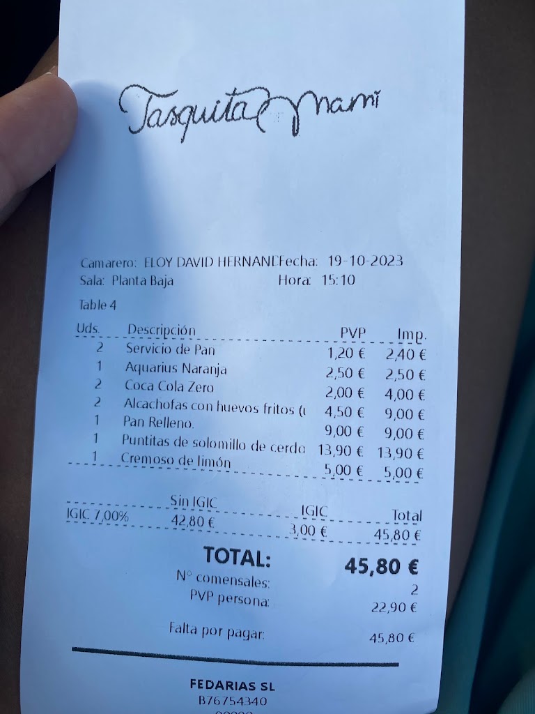 La Tasquita de Mami — Carta