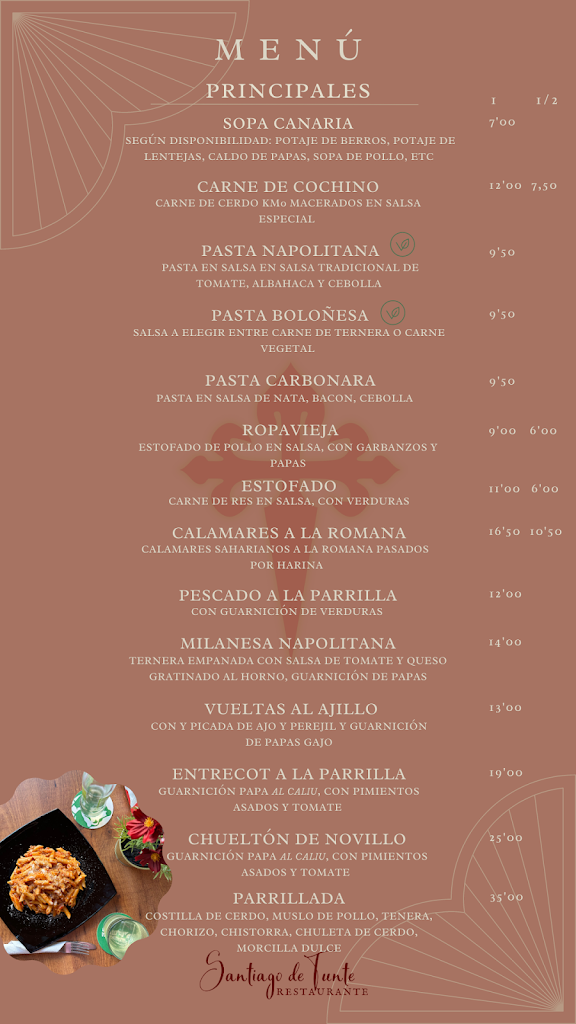 Restaurante Santiago de Tunte — Carta