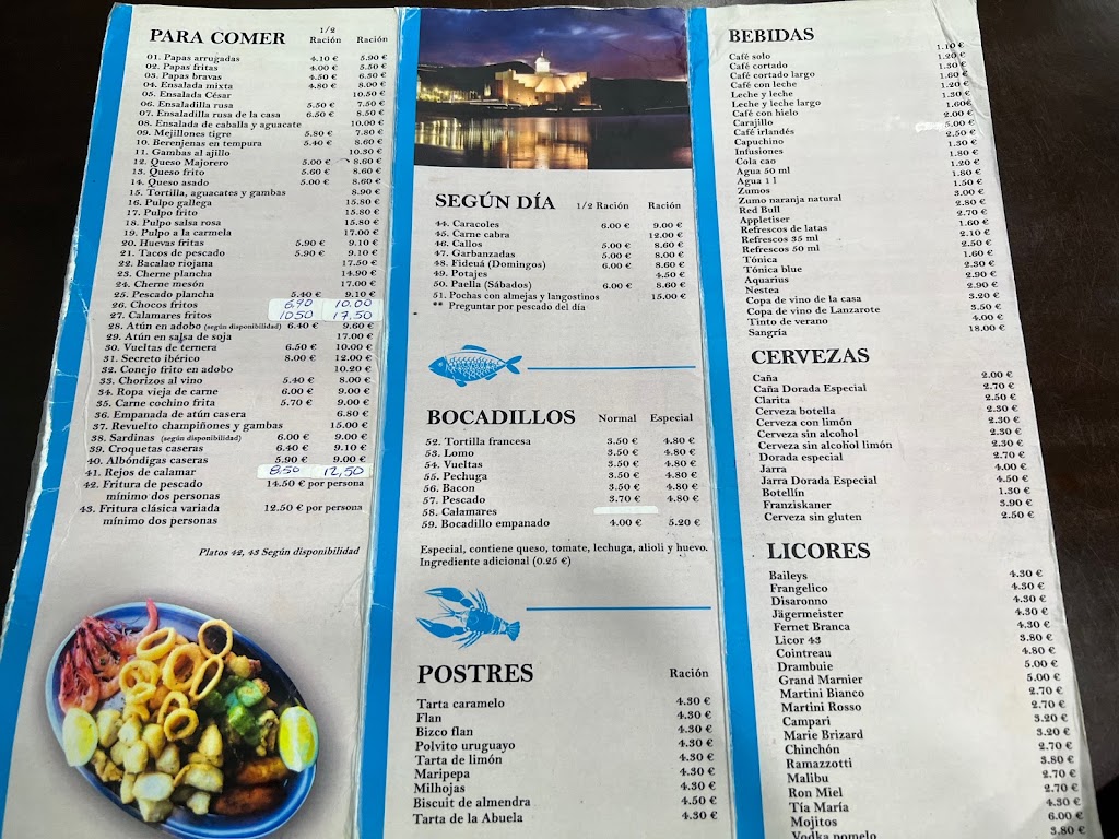 Restaurante El Dorado Las Canteras — Carta