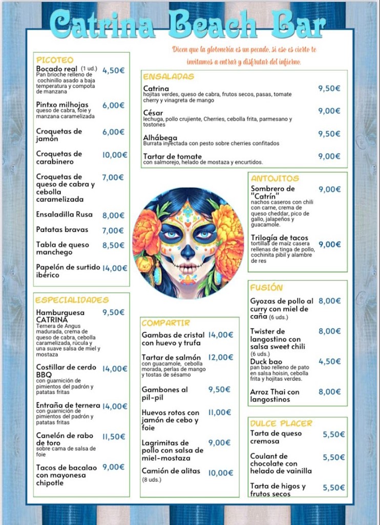Catrina beach bar — Carta