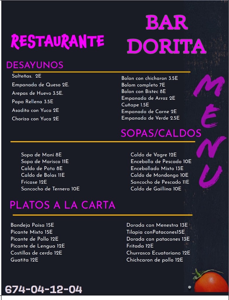 Restaurante & Bar Dorita — Carta
