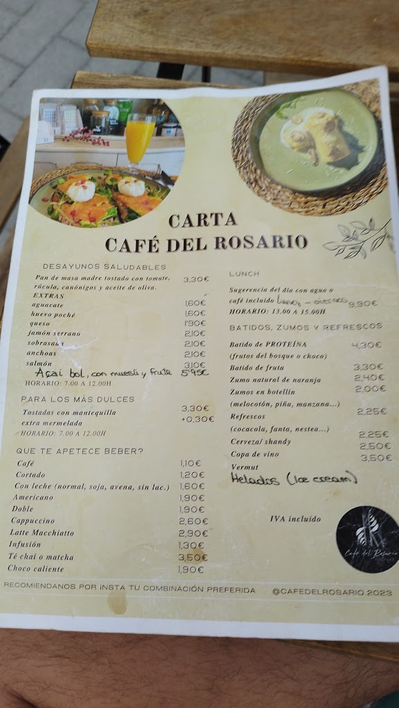 Cafeteria Cafe del Rosario - Inca — Carta