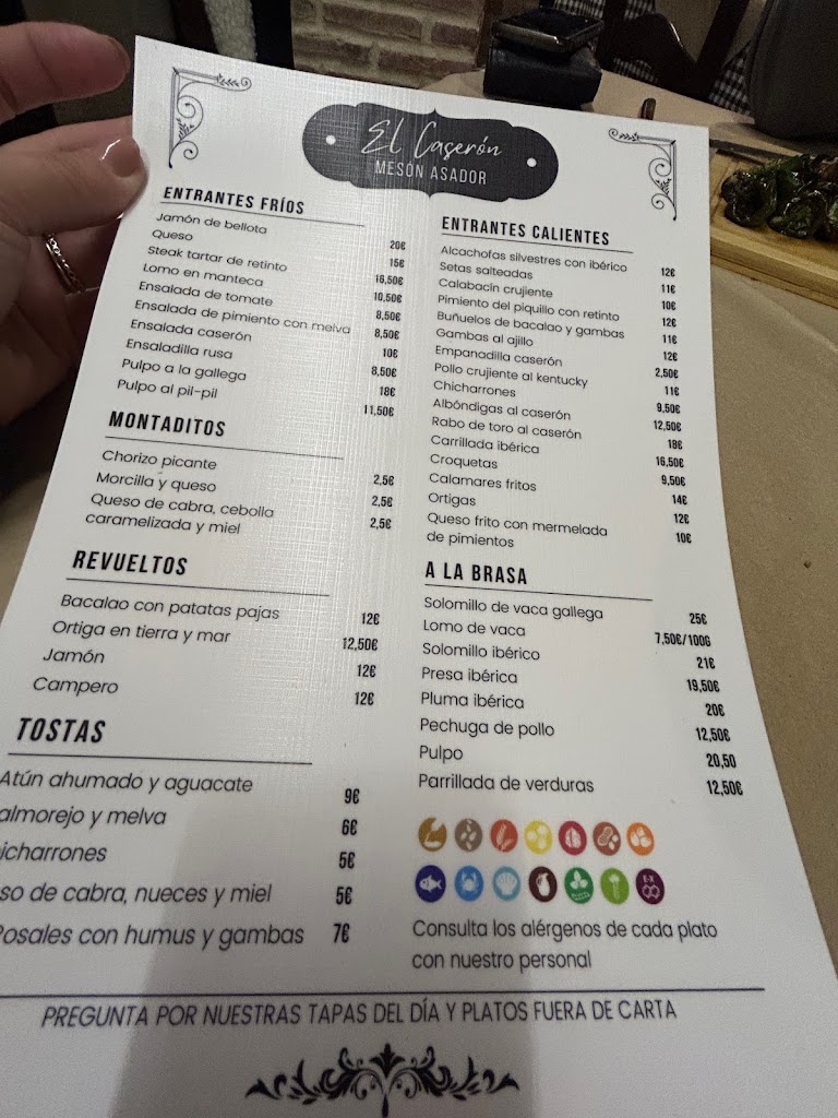 Asador El Caseron - Tarifa — Carta