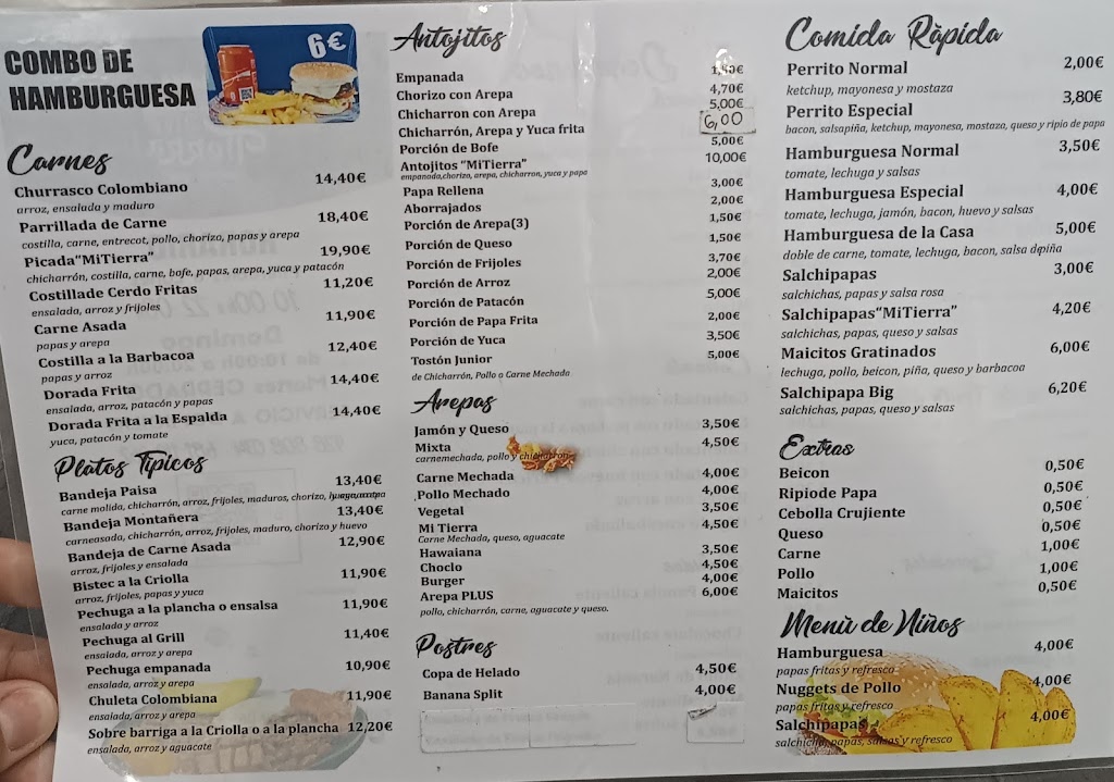 Restaurante Mi Tierra — Carta