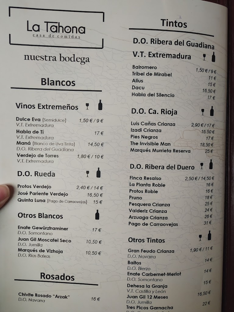 Restaurante La Tahona — Carta