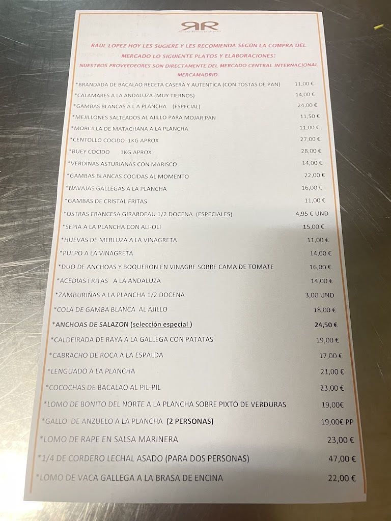 Bar restaurante Raulrestobar TERRAZA — Carta