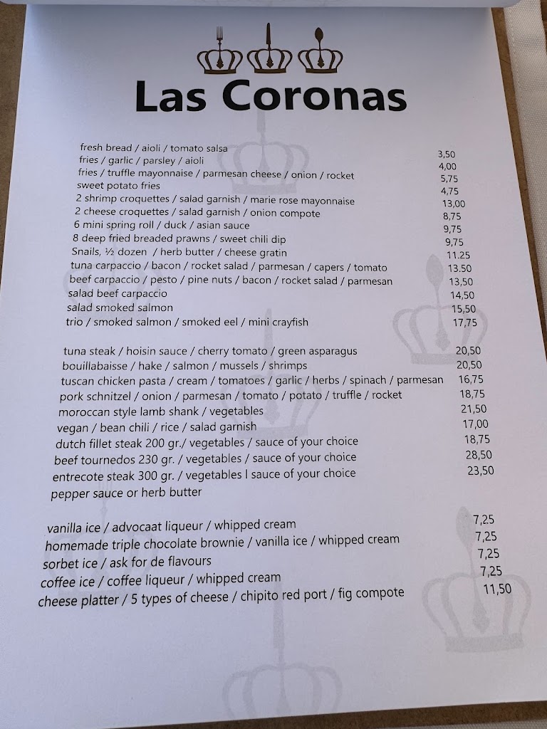 Restaurante Las Coronas — Carta