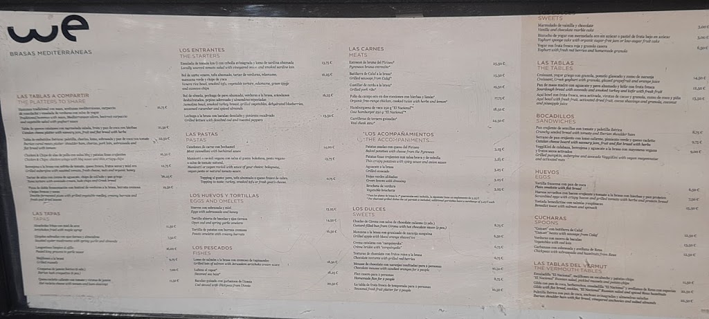 We Restaurant — Carta