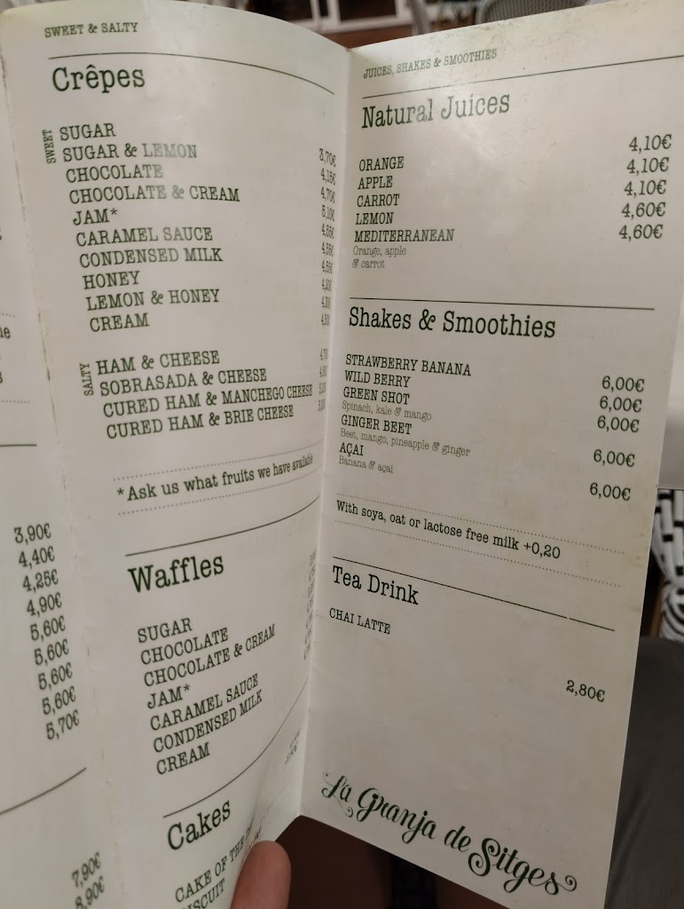 La Granja de Sitges — Carta