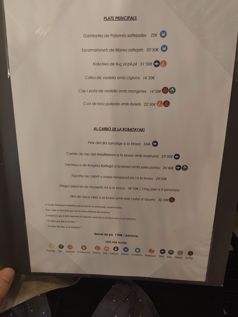 Restaurante Tempo — Carta