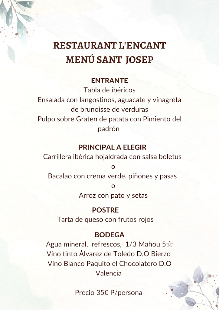Restaurant L'Encant — Carta
