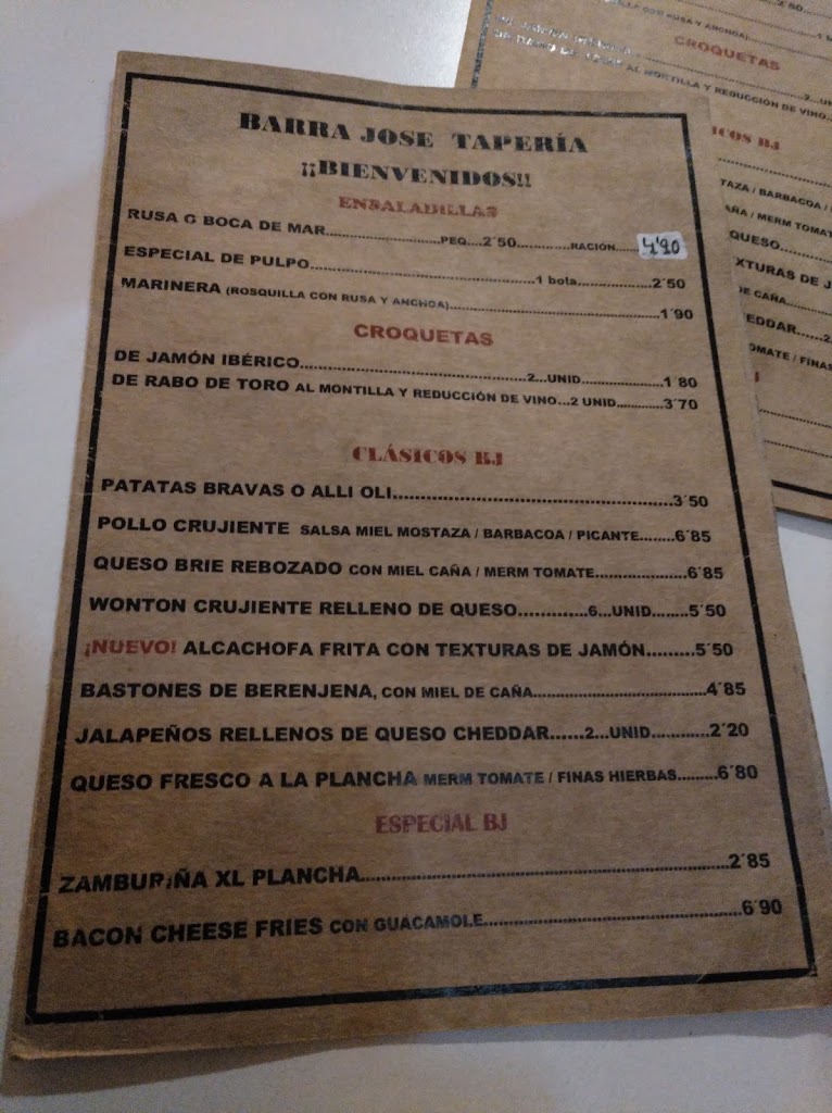 Taperia Barra Jose — Carta