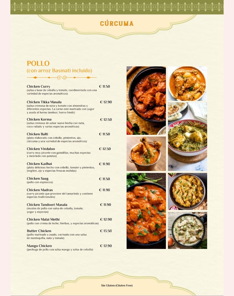Curcuma Badalona Indian Restaurant — Carta