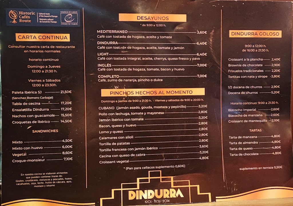 Cafe Dindurra — Carta