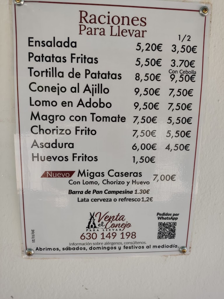 Venta el Conejo — Carta
