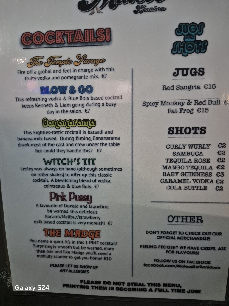 Mateo's Benidorm — Carta