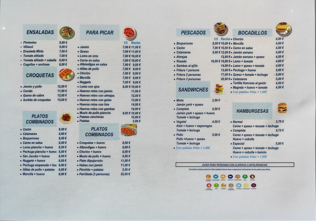 Cafe Bar Villasol S.L. — Carta