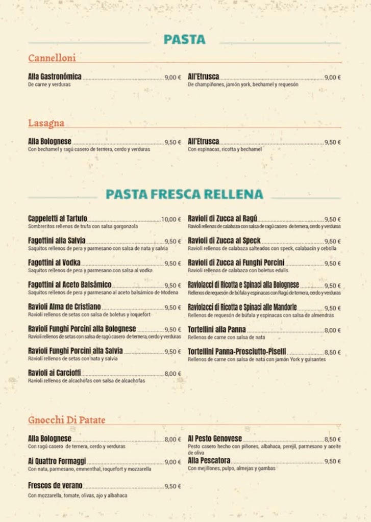 Pizzeria L'Etrusco — Carta
