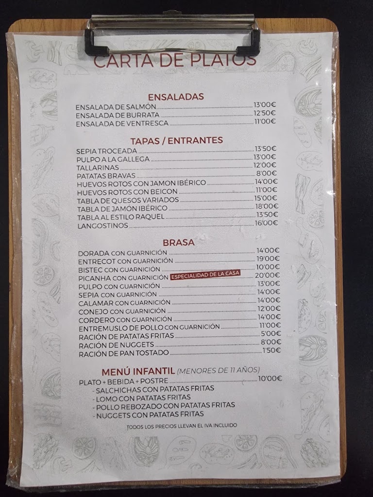 BRASERIA CAFETERIA RAQUEL — Carta