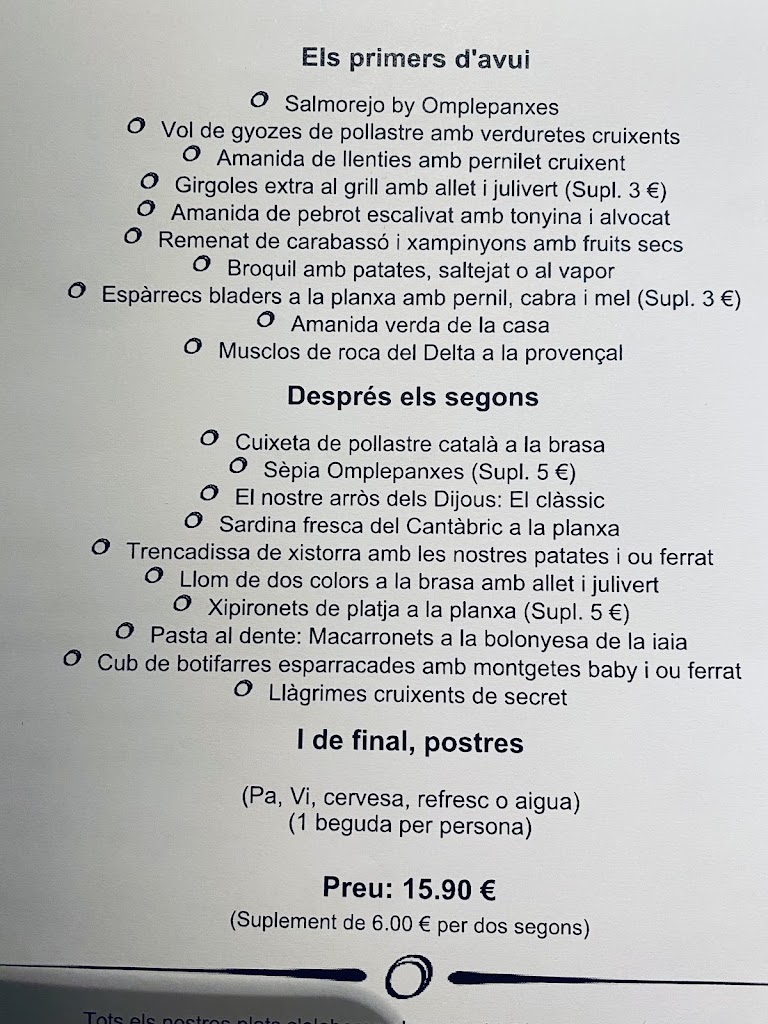 RESTAURANT OMPLEPANXES — Carta