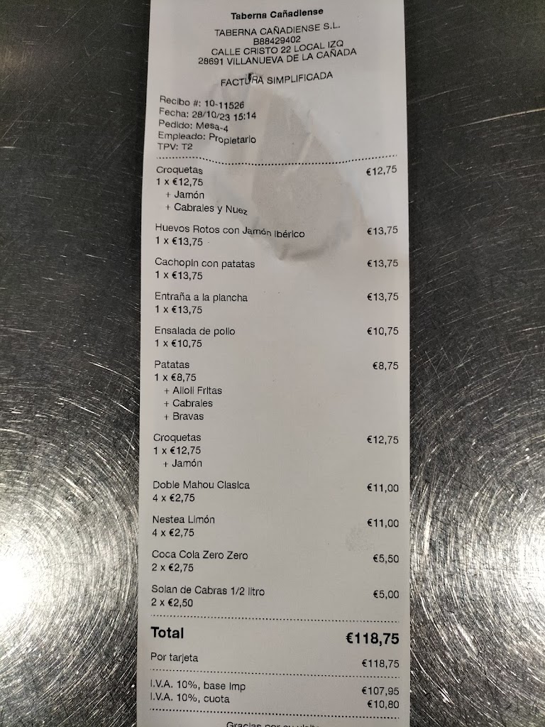 TABERNA CANADIENSE — Carta