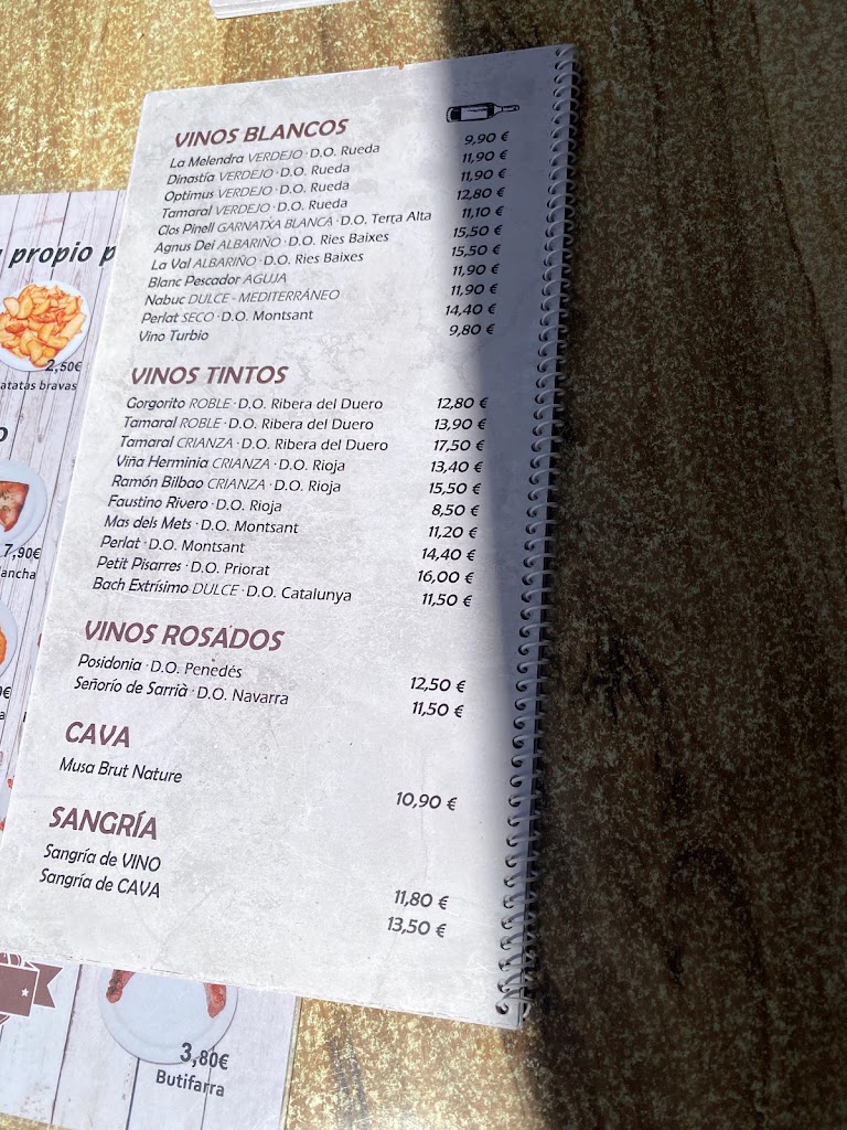 Trentavuit Viejo Torredembarra — Carta