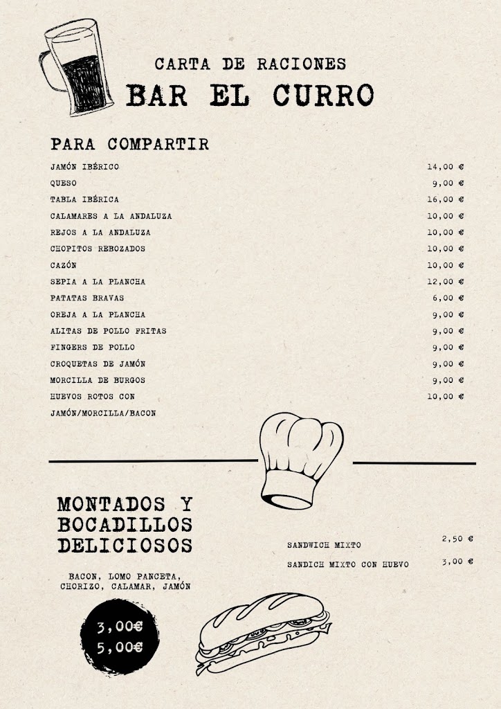 Bar El Curro — Carta