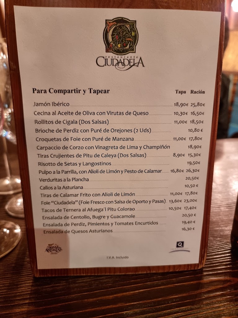 Restaurante Ciudadela — Carta