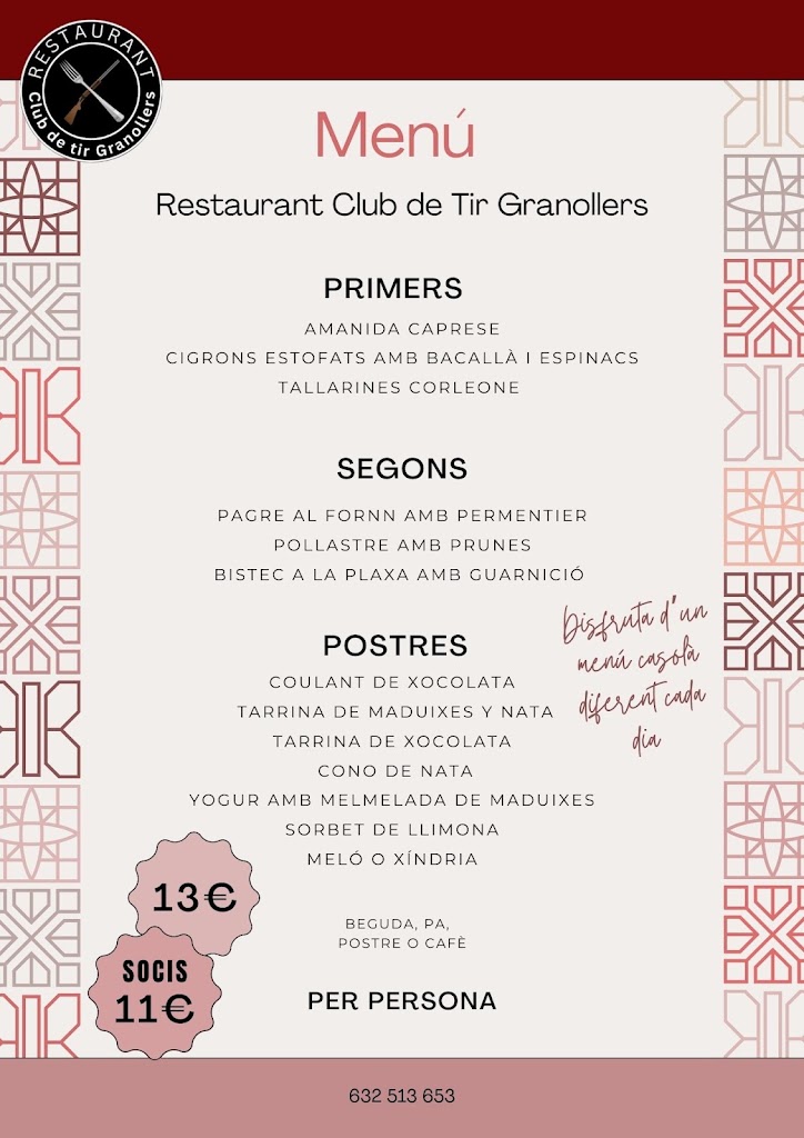 Restaurant Club de Tir Granollers — Carta