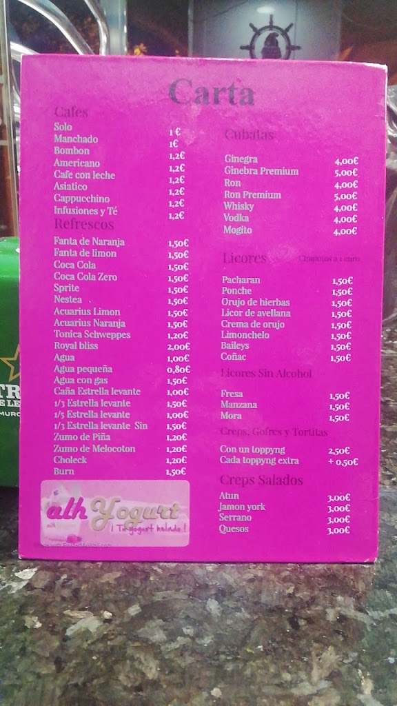 Cafeteria Alhyogurt — Carta