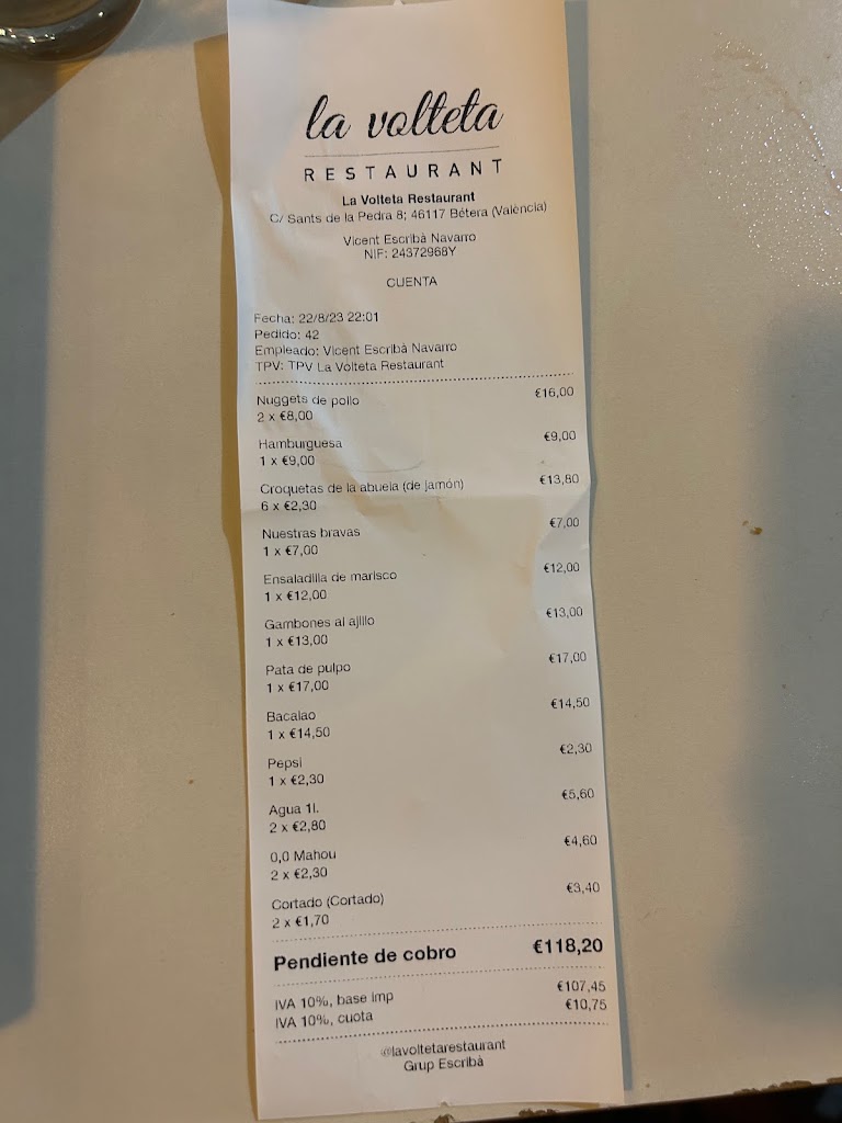 La Volteta Restaurant — Carta