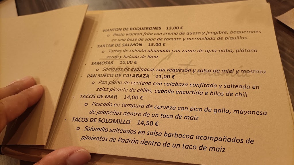 Trepia Gastronomia — Carta