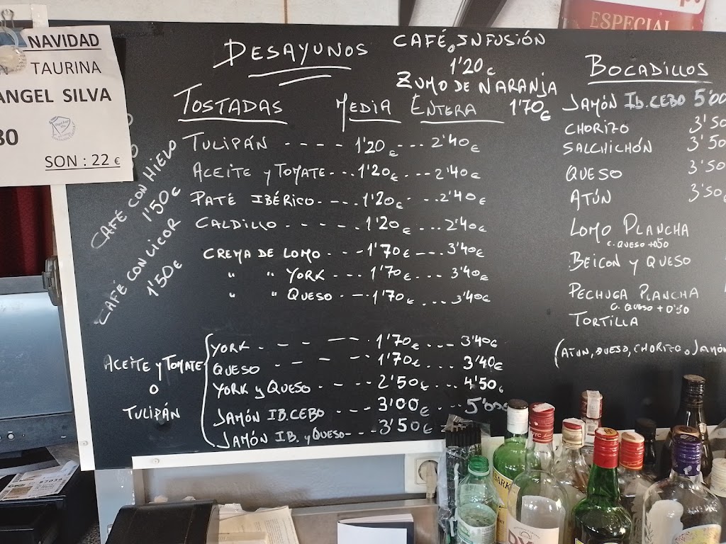 Bar gasolinera Las Noritas — Carta