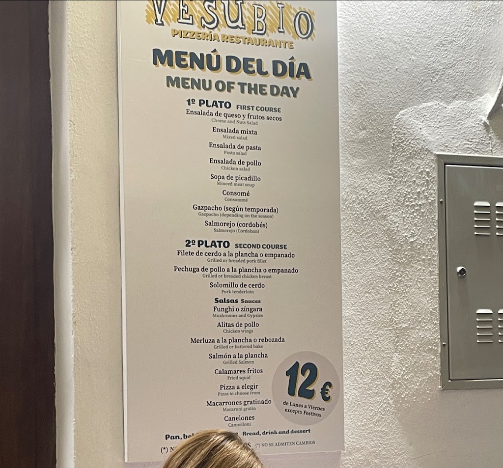 Restaurante Vesubio Pizzeria — Carta
