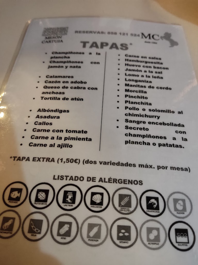 Meson Cartuja — Carta
