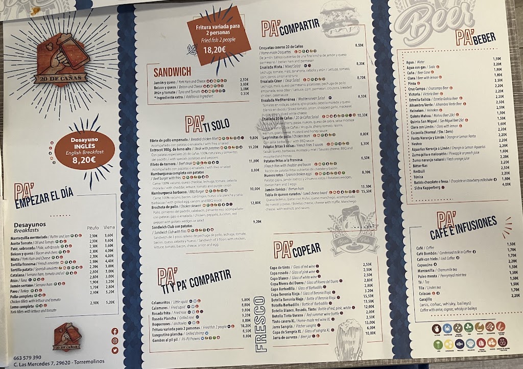 20 de canas — Carta