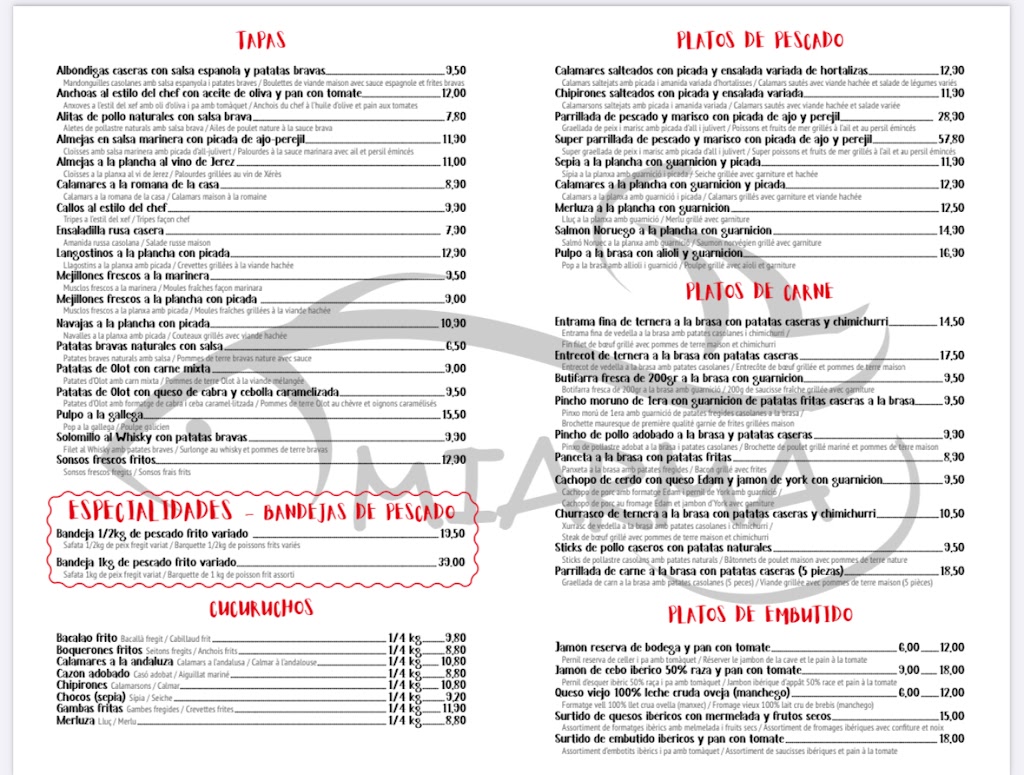 Restaurant Freiduria Miarma — Carta