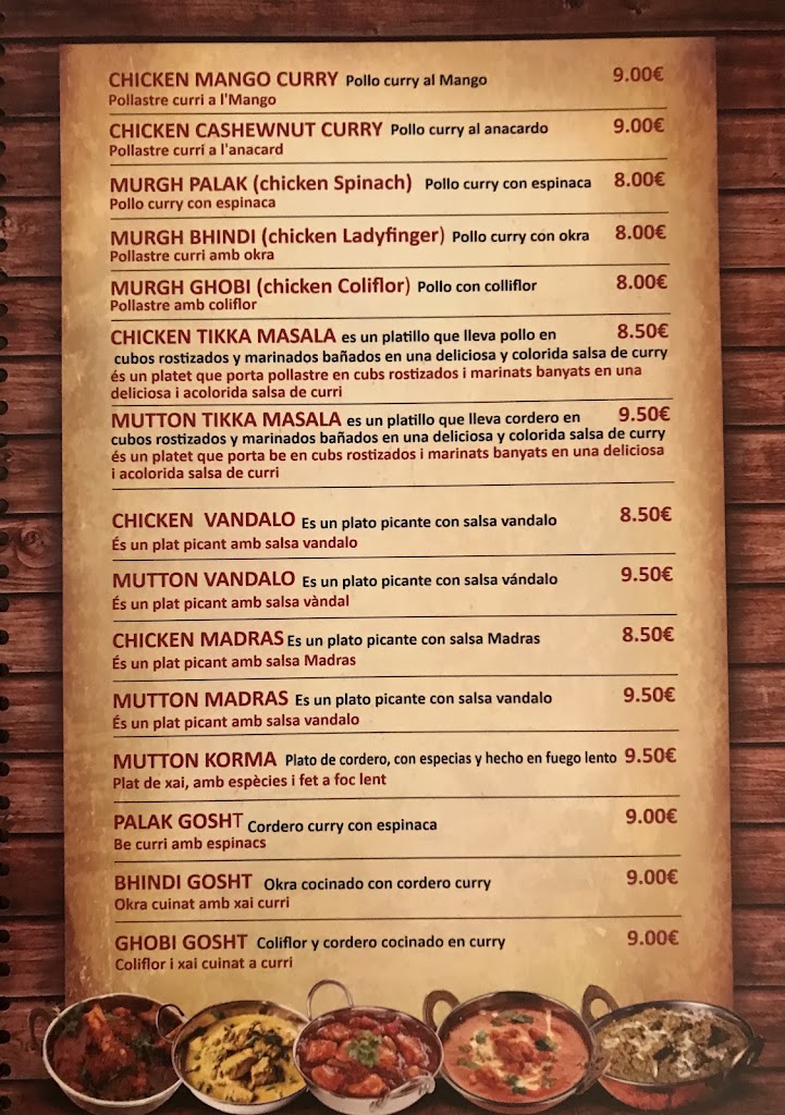 Restaurante Nawab — Carta